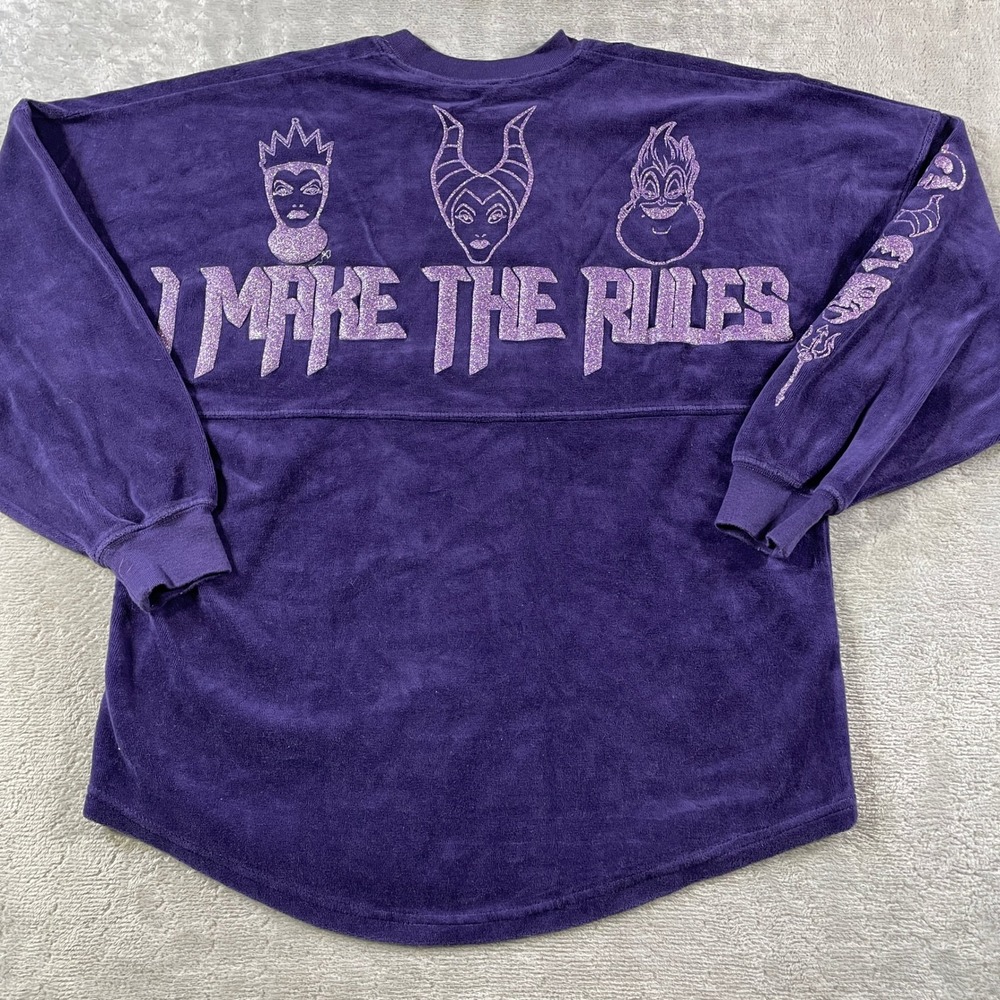 Disney Spirit Jersey‎ Size XS Purple Velour Villains I Make The Rules Glitter